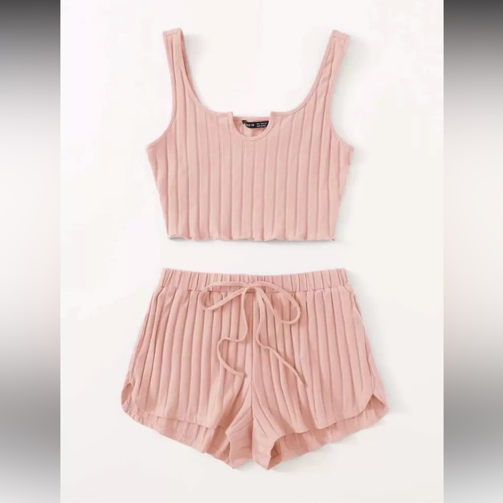 SHEIN EZwear Notch Neck Rib-knit Tank Top & Shorts Set *BRAND NEW* NEVER WORN*